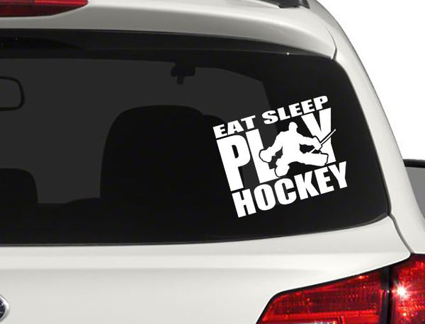 Eat sleep play Hockey Wall art vinyl Decal car window bumper sticker player kids teen bedroom home decor goalie